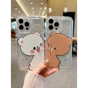 Valentines Bear/Cartoon Couple Design Shockproof Phone Cases Waterproof Anti-Fall Scratch Resistant Compatible With IPhone 13/14/15/16/17 Pro Max