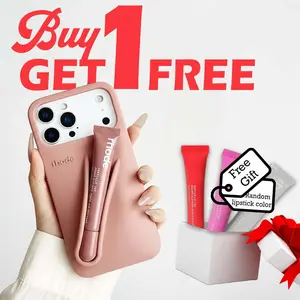 [Gift] Trendy Lip Holder Case + Lip Gloss full Colour Option for iP 17 16 15 14 13 12 11 Pro Max Plus & 12 13 Mini Model Silicone Back Cover