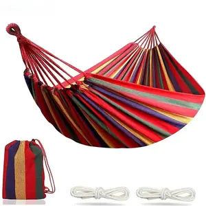 Double sturdy garden camping Hammock 2 Person Canvas Cotton Hammock with Tree Straps for Patio Garden Backyard Outdoor and Indoor (Red, Blue)