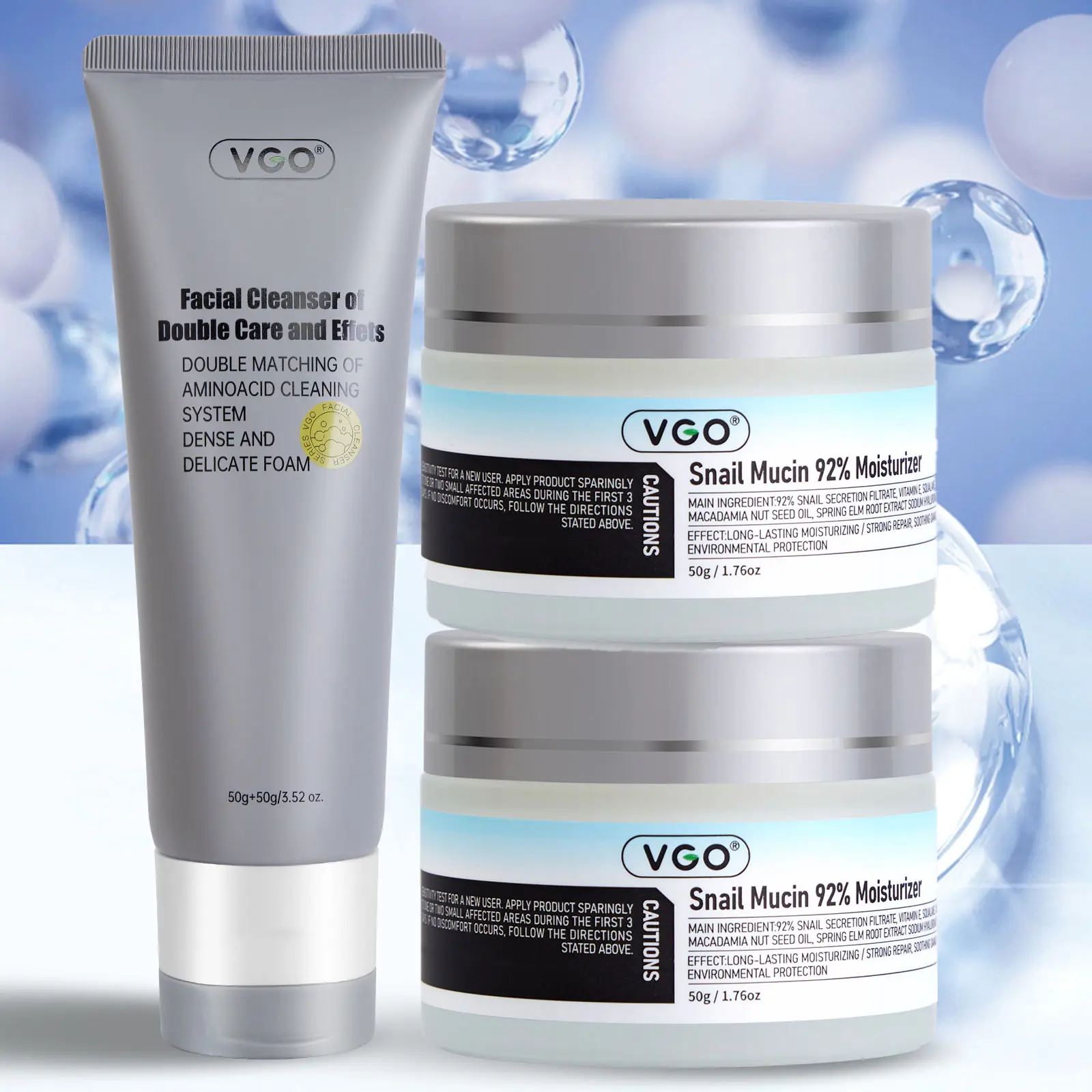 VGO 92% Snail Mucin & Vitamin C Charcoal Face Moisturizer Gel Cream - 50g, Daily Moisturizing, Sun Protection, Repair Hydrate, Oil Control, SPF Makeup Compatible, Smooth Routine, For All Types