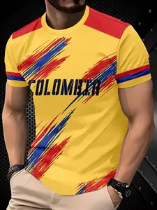 Colombia Flag Color Men's Short Sleeve T-Shirt, Quick-Dry Breathable Casual Sport Top, Trendy Print Round Neck Shirt for Men