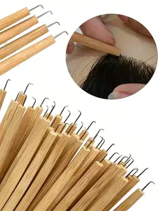 Wig Crochet Hook For Ventilating Lace Wig Making Tools Hair Extension Crochet Needle Hand Made Wig Ventilating Holder Wooden Handle Crochet Hook Hair Weaving Salon Hairdressing Tool