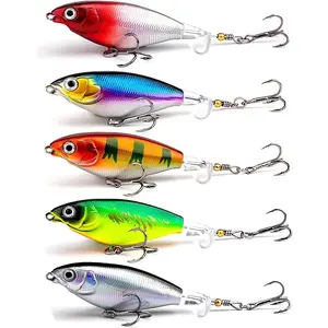 Surface Water Lures Fishing Lures Whopper Popper Fishing Lure for Bass 3D Eyes Bait with Propeller Tail for Catfish,Pike Perch Floating Pencil Bass Freshwater or Saltwater