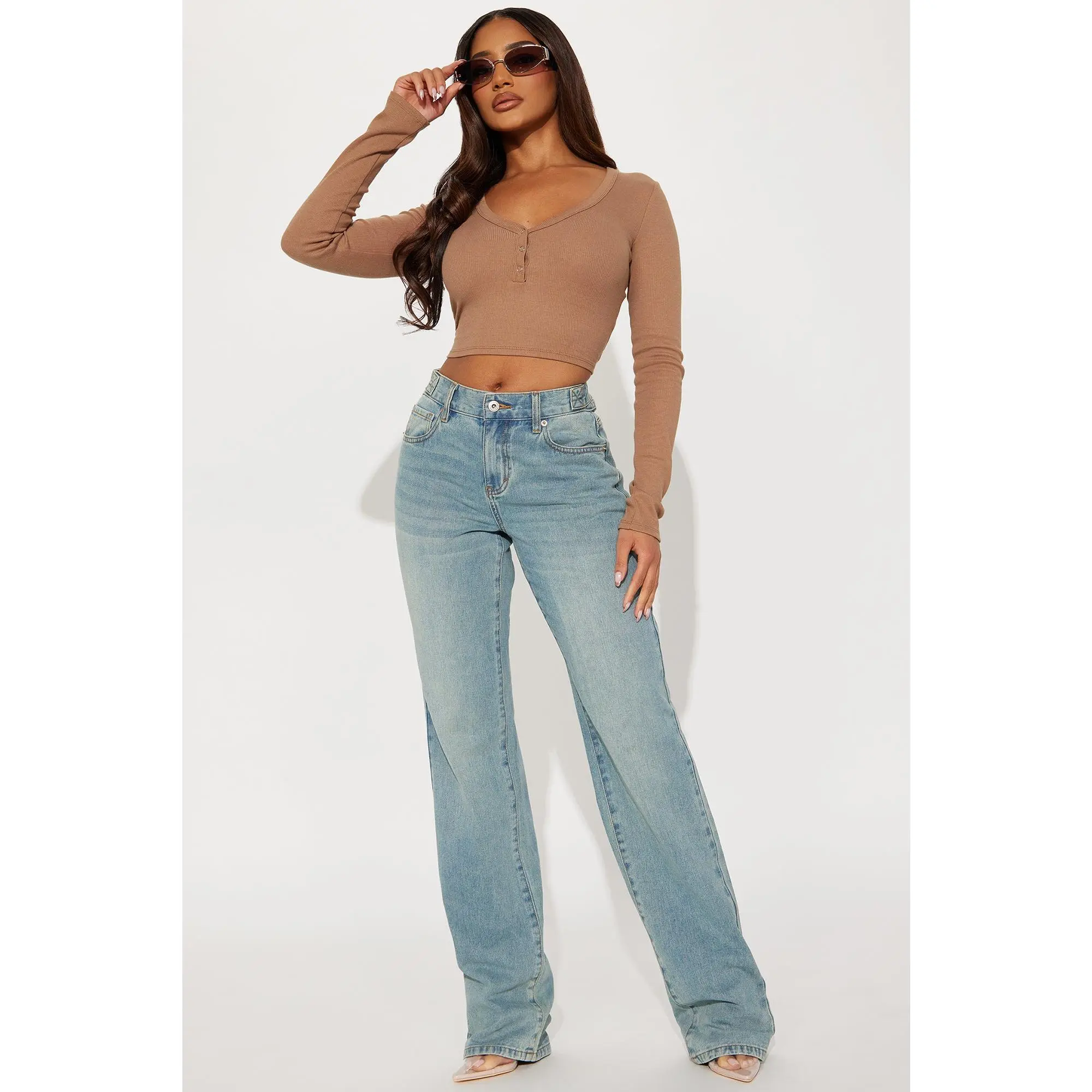 Tall Dani Drop Waist Straight Leg Jeans - Medium Wash