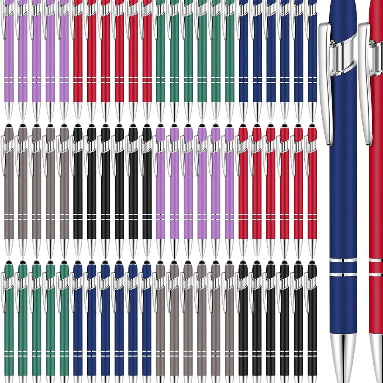 Leinuosen 48/72 Pcs Ballpoint Pen with Stylus Tip 1.0 mm/ 0.04 Inch Black Ink Metal Stylus Pen for Touch Screens 2 in 1 Stylus Ballpoint