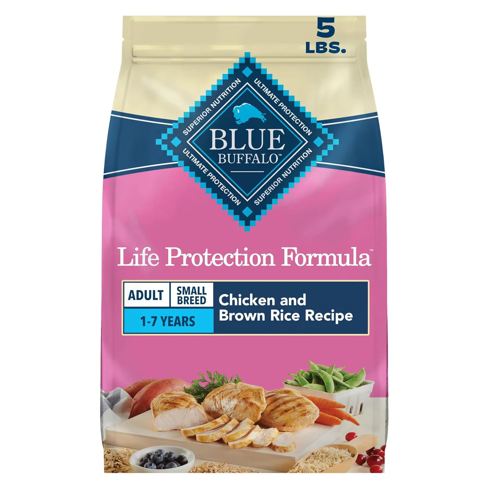 Blue Buffalo Life Protection Formula Chicken Small Breed Dry Dog Food, 5 lb Real Chicken Ingredient, Antioxidant-Rich LifeSource Bits, Supports Higher Energy Needs, Formulated for Small Breed Dogs