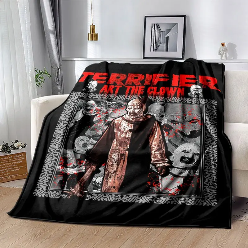 1pc Terrifier Art The Clown Horror Flannel Fabric Blanket - 280GSM Soft, Vibrant Mixed Colors, Bold Retro Patterns, Wrinkle Resistant, Fading Resistance, Machine Washable, All-Season Cozy Throw for Beds, Halloween Decor (Adults, Youngsters)