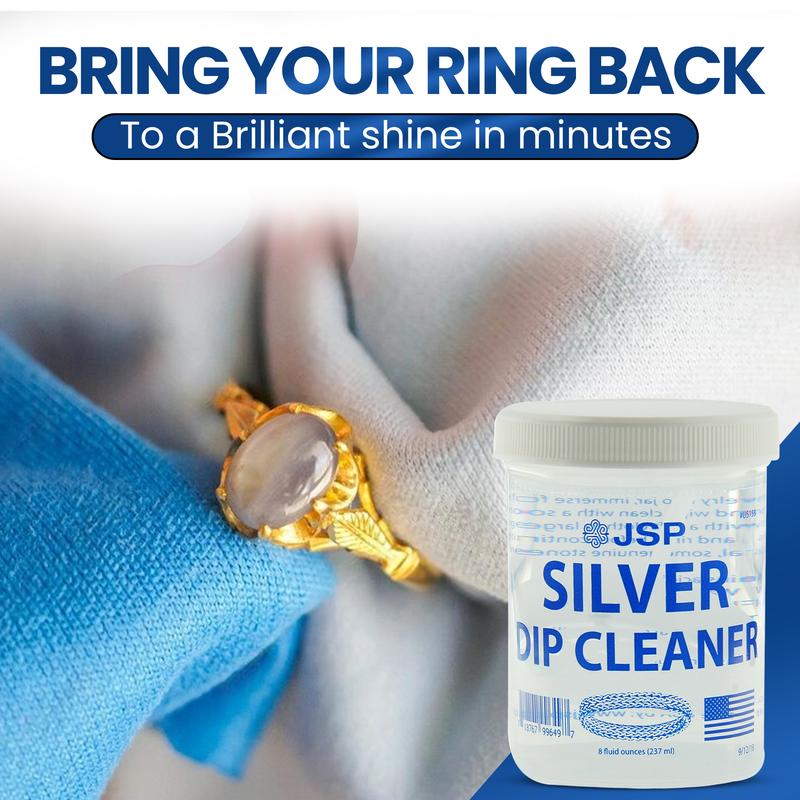 JSP Sterling Silver Dip Cleaner Tarnish Remover 925 Jewelry Cleaning Solution 8oz Household Cloth Microfiber Tool