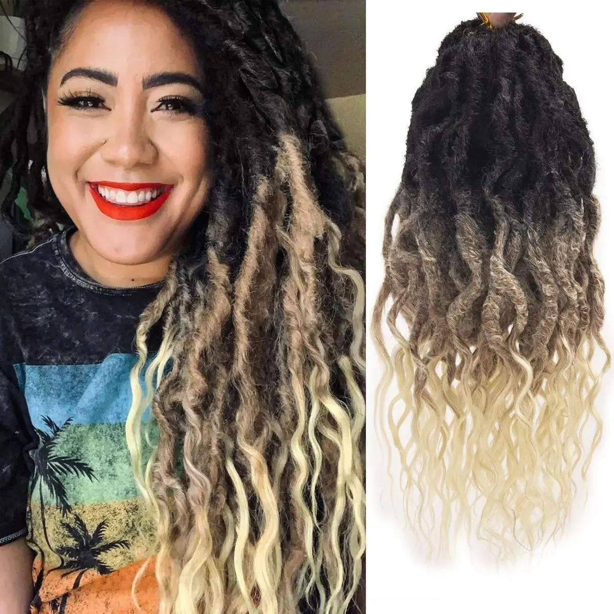 Faux Locs Crochet Hair 18Inch Crochet Locs With Curly Ends, 6Packs Crochet Hair Pre Looped Soft Locs Dreadlock Extensions Boho Faux Locs Synthetic Crochet Hair for Black Women (1B/27/613, 18'')