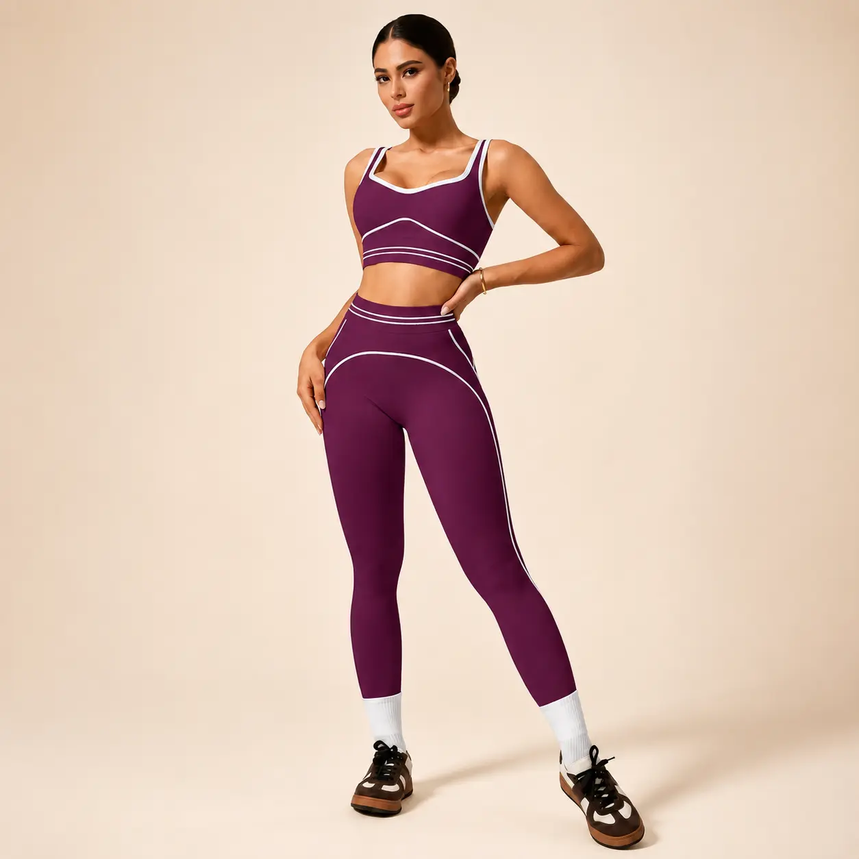 Women's Gym Wear 2 Piece Set, Seamless Ribbed High Waisted Leggings and Sports Bra for Yoga & Fitness, Tank Tops, Sleeveless, Women's Workout Sets, Gym Clothes Set, Soft Breathable Activewear