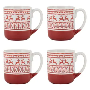 10 Strawberry Street Set of 4 Reindeer Sweater Embossed Mug