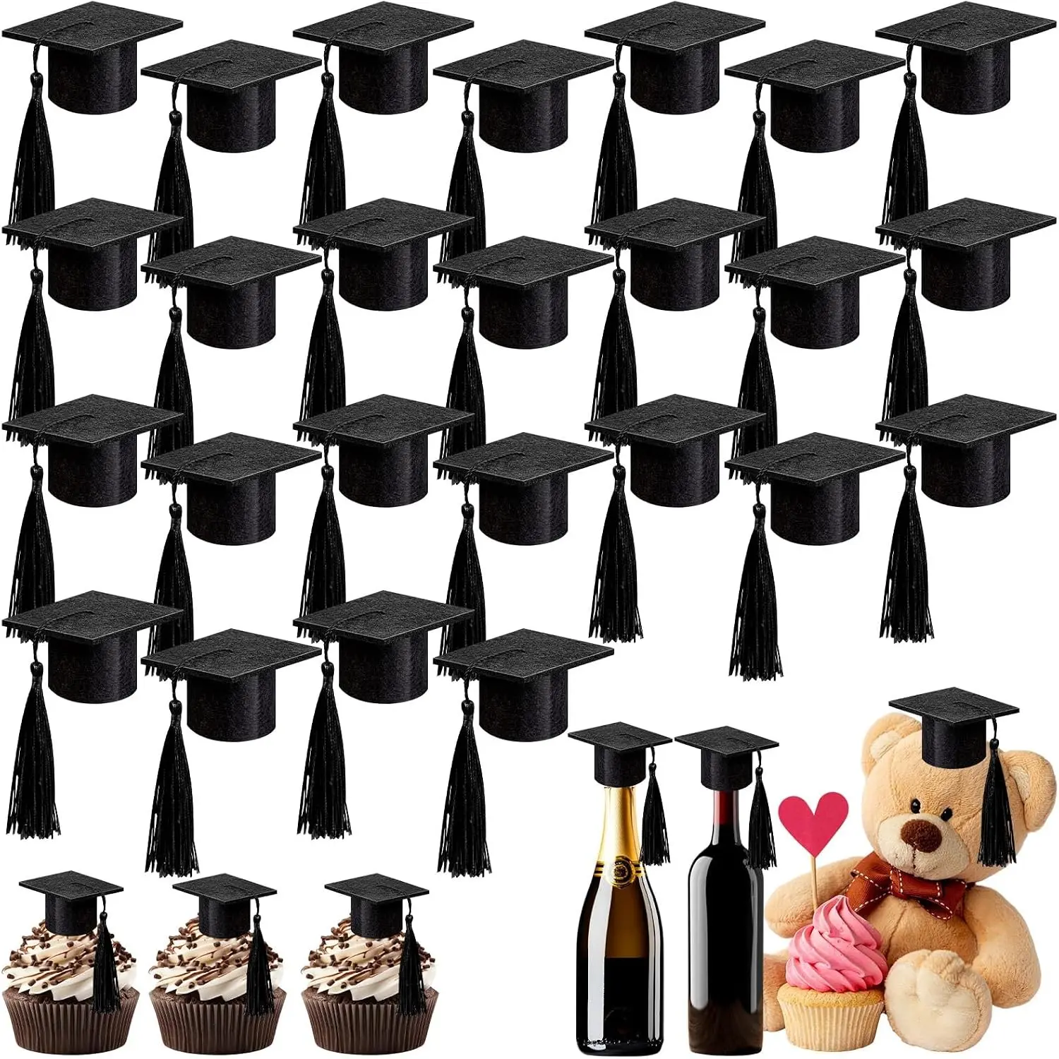 25 Pcs Mini Graduation Caps with Tassel Graduation Cap Wine Bottle Toppers