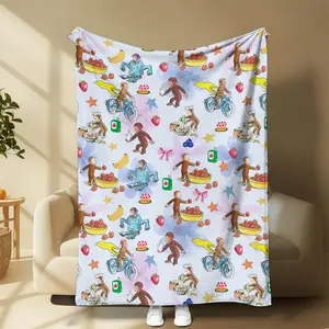 Curiouus George Animated Monkey Blanket, Cute Cozy Bedding For Kids Adults Men Women, Warm Fleece Throw, Nursery Room Decor Gift | 130326.R2940.ID00