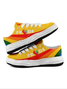 Men's Random Pride Letter Print Lace Up Low Top Sneakers, Casual Comfortable Breathable Sports Running Shoes, Male All-match Round Toe Shoes for Daily Wear, Closed