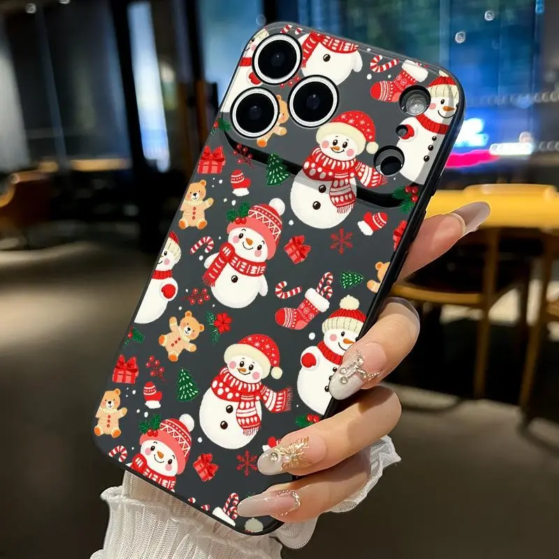 Soft TPU Liquid Silicone Handheld Cellphone Case - Merry Christmas Snowman Pattern, Straight Edge, Shockproof, Full Coverage, Full Camera Guard for iPhone 17,16 Pro Max,16 Plus,15,14 Pro Max,13,12,11,XR,XS Plus,Air E - Mobile Phone Accessories