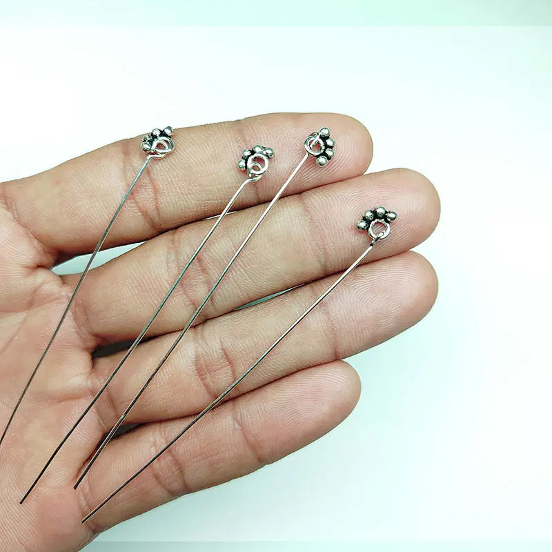 Handcrafted Silver Overlay Headpin from India – Copper Base Jewelry Component