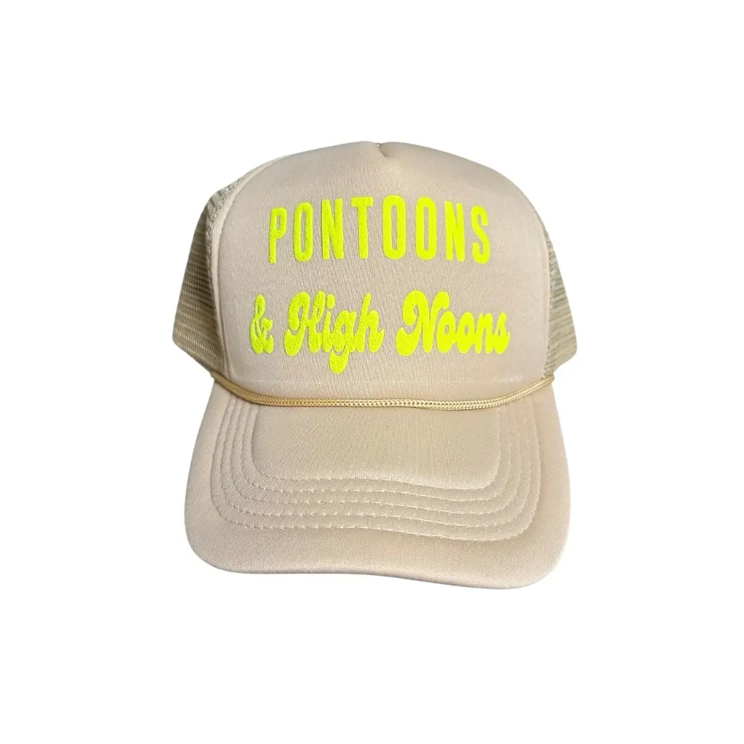 Trucker Hat. Women’s. Pontoons and High Noons. Beige. Neon yellow