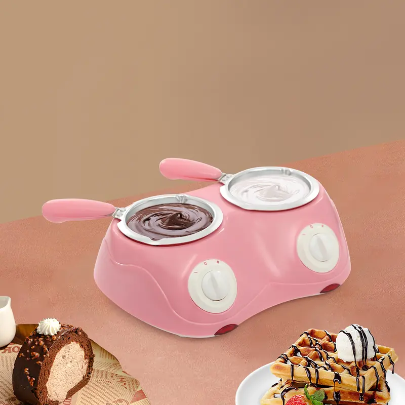 CNCEST Dual Chocolate Melting Pot 2-Temperature Settings (109°F & 140°F) with 9 Molds & Tools Pink Electric Fondue Set for Baking & Candy Making