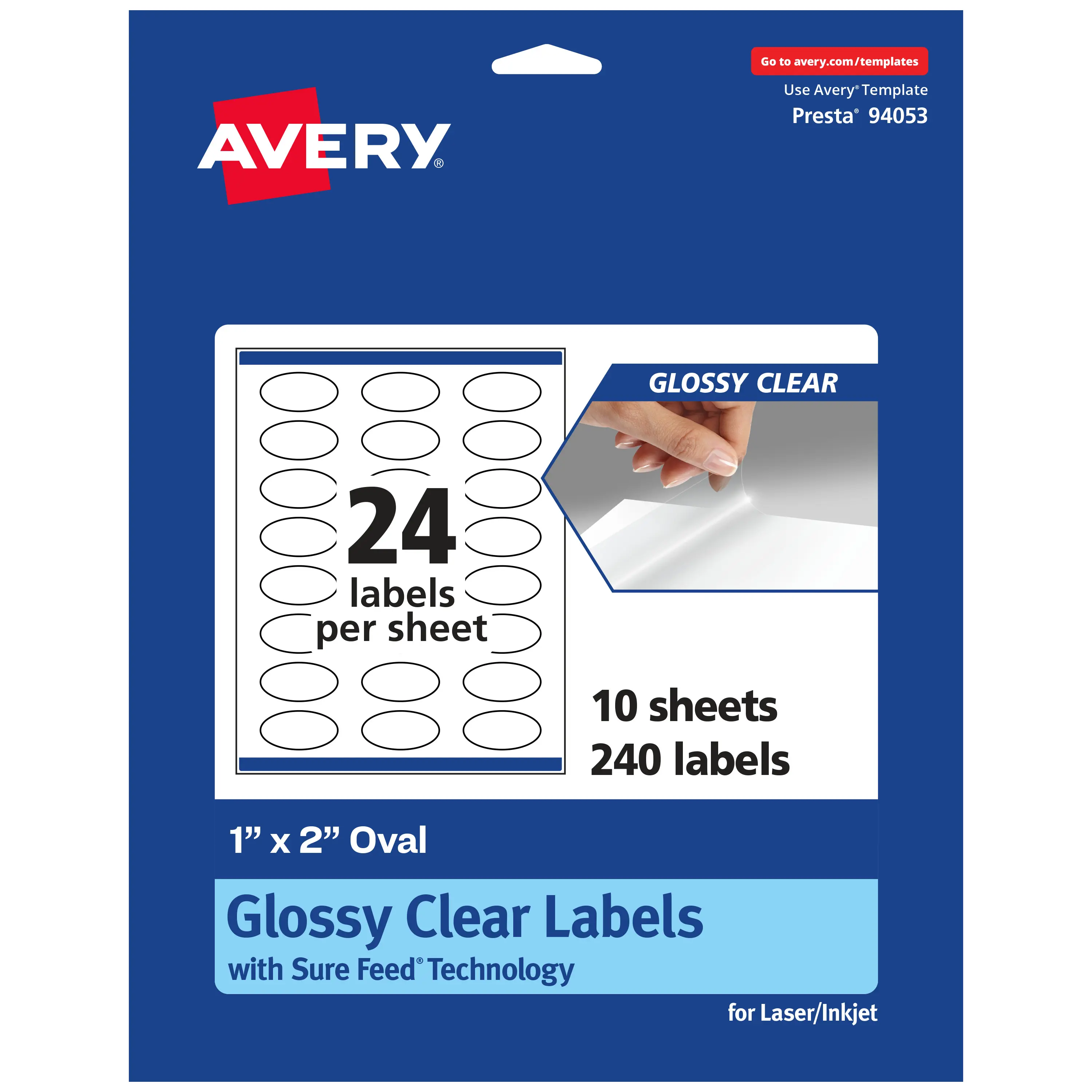 Avery Glossy Clear Oval Labels with Sure Feed, 1" x 2"