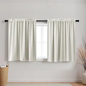 KOUFALL Small Cafe Curtains 24 Inch Length, Thermal Insulated Blackout Boho RV Curtain for Camper Window, 34 x 24 Inch Length, Cream