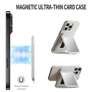 RFID Blocking Ultra-Thin Card Case with Stainless Steel Mirror - Magnetic & Universal Design, Strong Magnet for iPhone & Non-Magnetic Phones (White/Pink/Purple)