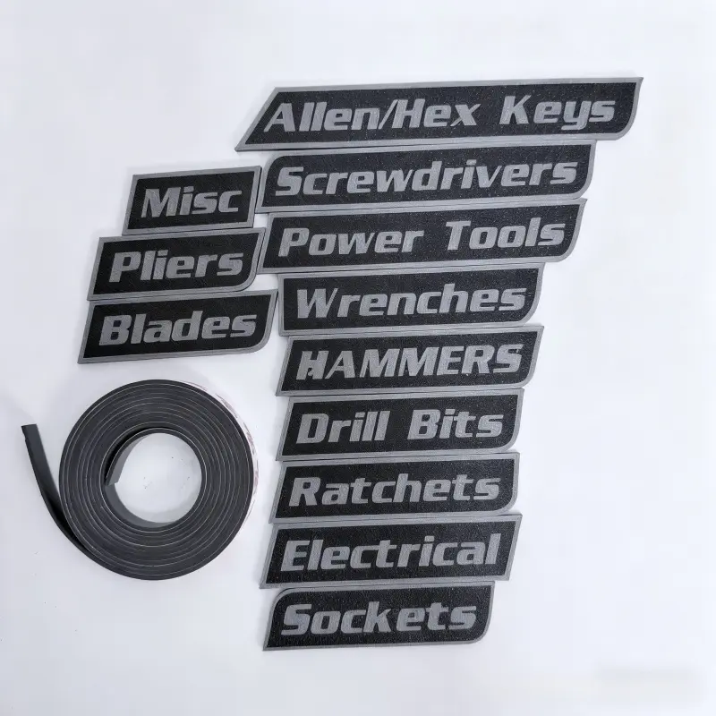 12-Pack Tool Box Magnetic Labels, Toolbox Labels, Heavy Duty 3D Printed Magnetic Tool Organizer Labels, Suitable for Hammers, Sockets, Wrenches, Screwdrivers, Pliers, etc, Strong Magnetic Force, Workshop Organization, with Adhesive Backing