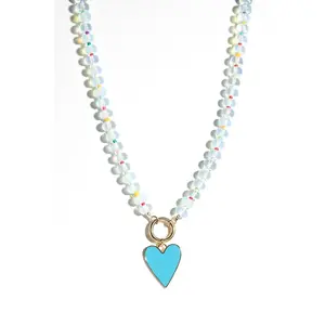 Clear Colorful Beaded Blue Heart Necklace