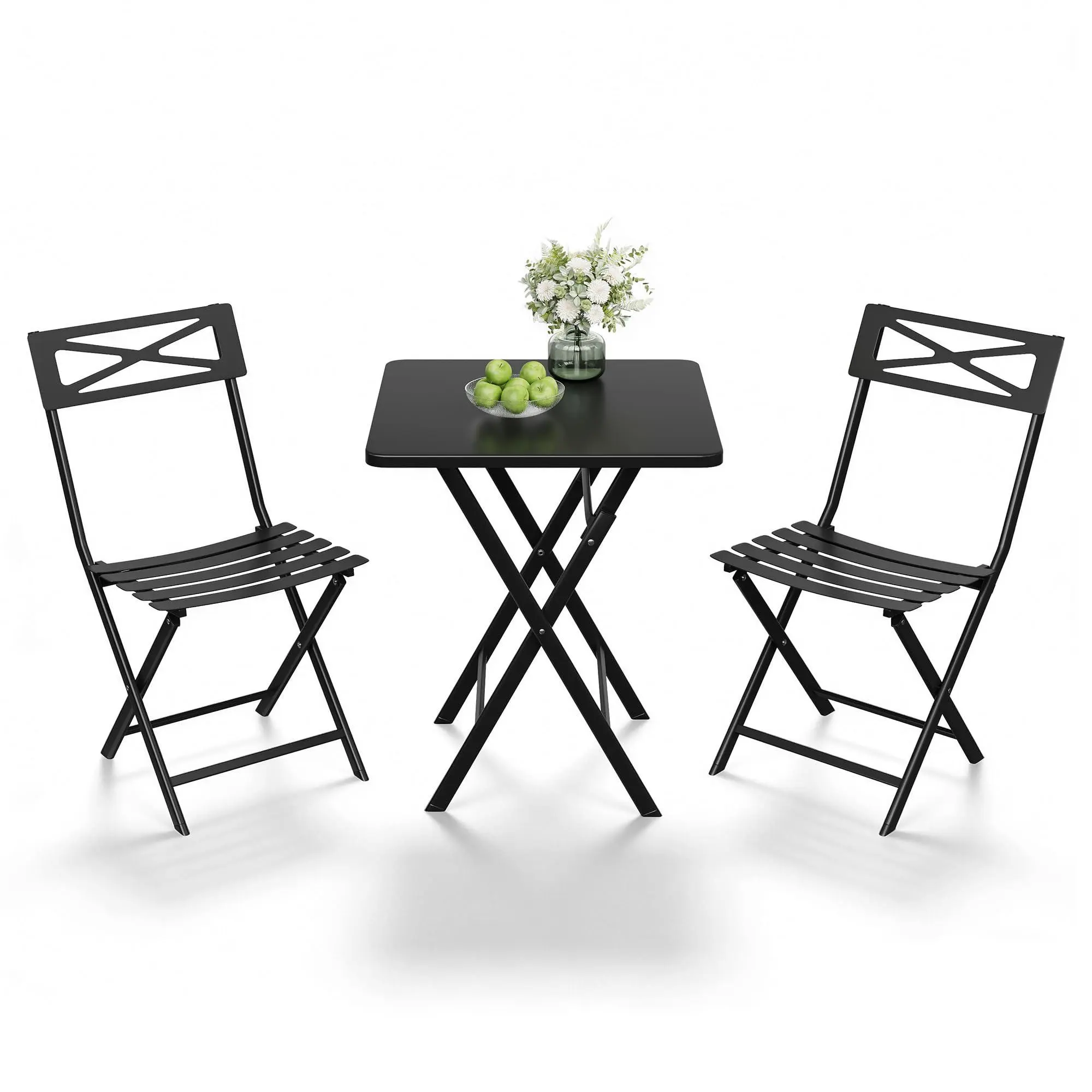3-Piece Patio Bistro Set, Folding Outdoor Furniture with Premium Steel Frame, Portable Balcony & Garden Table Chair Set, Black