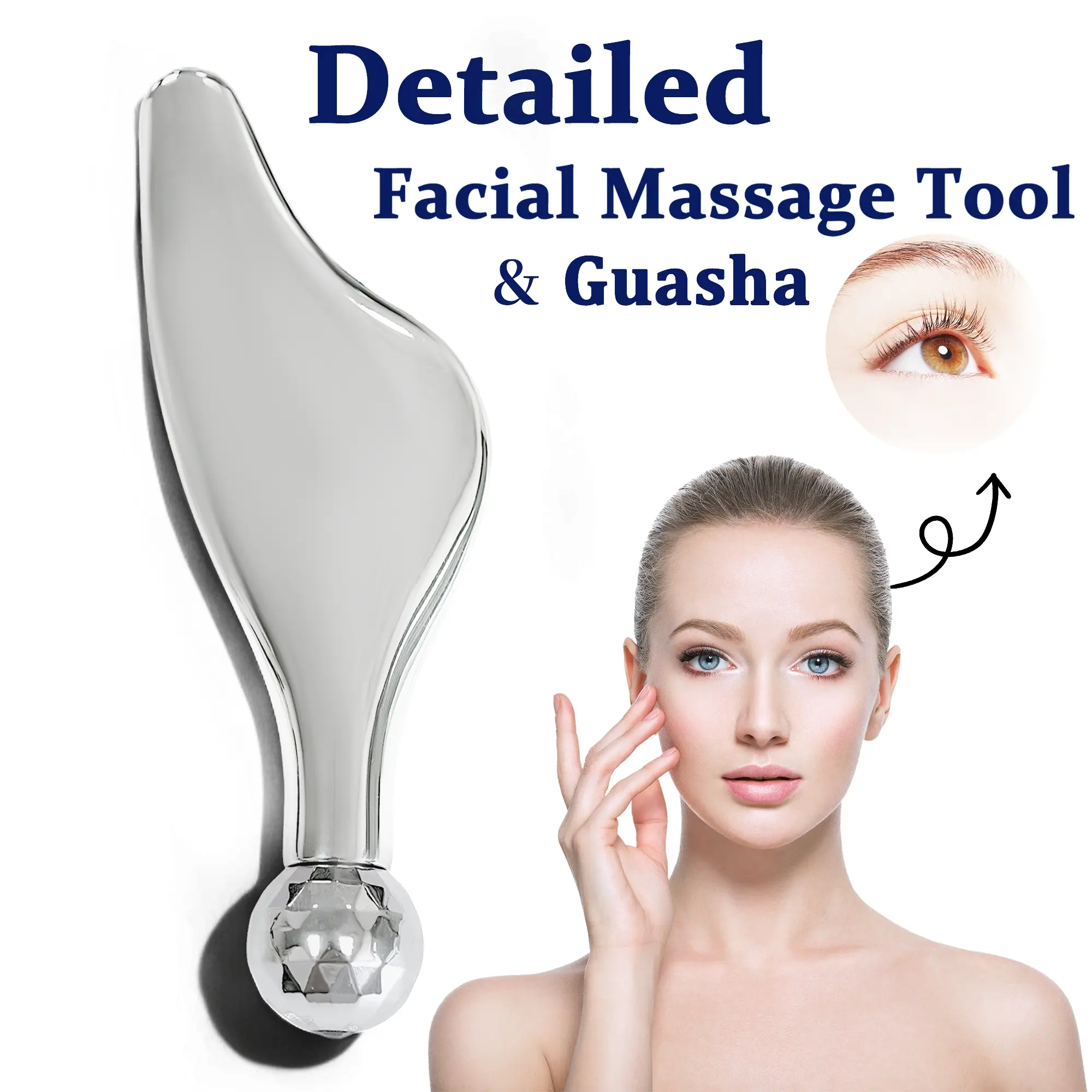Facial Roller Massager In Silvery Zinc Alloy With Golden Beauty Bar, Manual Roller Massager For Face Lifting, Y-shaped Nose Bridge Massage Tool, Eye Lift Wand