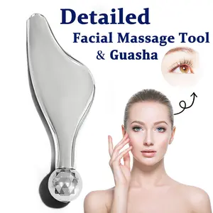 Facial Roller Massager In Silvery Zinc Alloy With Golden Beauty Bar, Manual Roller Massager For Face Lifting, Y-shaped Nose Bridge Massage Tool.