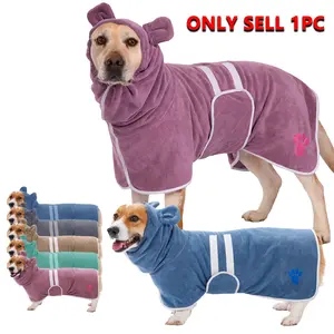 Cute Embroidered Bear Ear Pet Grooming Bathrobe, Quick Drying, Super Absorbent, Multiple Sizes Available, Suitable for Medium and Large Dogs