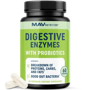 MAV Nutrition Digestive Enzymes 400MG with Probiotics for Digestive Health & Bloating Relief for Women & Men 60 Capsules Edible Fitness Dietary Supplement MAV Nutrition Digestive Enzymes 400MG with Probiotics for Digestive Health & Bloating Relief for Women & Men 60 Capsules Edible Fitness Dietary Supplement