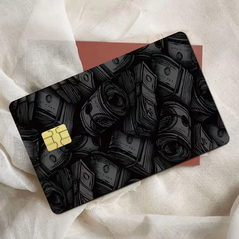 Dark Money Stack Credit Card Skin, Black Cash Pattern Debit Card Sticker Cover, Money Roll Vinyl Card Wrap, Luxury Wallet Accessory