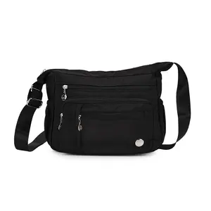 Orange Multi Pocket Nylon Crossbody Bag with Shoulder Strap