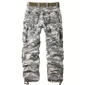 [Popular Choice] 1pc AKNAVY Men's Cotton Cargo Pants, 100% Cotton Camo Print with Multi Flap Pockets, Casual Loose Fit Straight Leg Work Trousers for Hiking Fishing Angling, Mid Waist Zippered Long Length Outdoor Pants