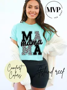 Mama Black Block Checker Comfort Color T-shirt