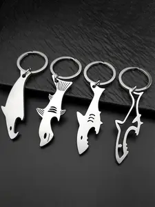 New Design Modern Shark Beer Bottle Opener Keyring For Women Men Stainless Steel Silver Color Fish Hot Summer Keyholder Gifts Unisex Accessory Functional Gift