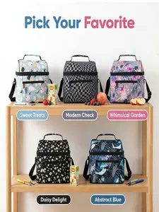 5 Pattern Insulated Lunch Bag, Large Capacity Portable Food Storage, Student Office Use, Outdoor Commute Dual Purpose, Insulated Cooler Bag