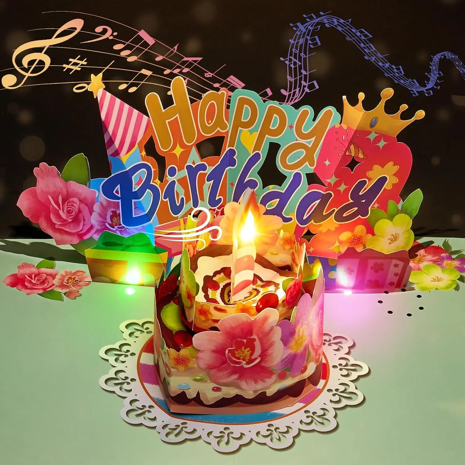 Birthday Card, Pop Up Birthday Cards for Women Light and Music | With Blow-Out Candle, 3D Interactive Birthday Greeting Card, Unique Birthday Gifts for Women, Mom, Wife, Friends