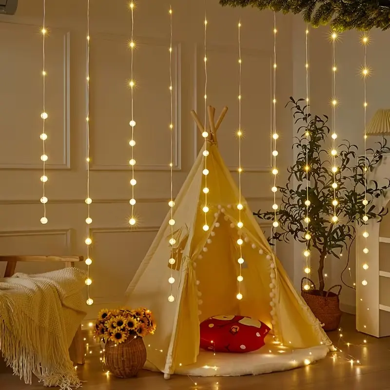 USB Powered LED Bubble Ball Curtain Light, 8 Lighting Modes, Indoor Decor for Bedroom Windows or Headboards, Elegant String Lights, Decorative Lights, LED Decoration, Ambient Illumination, Indoor Use