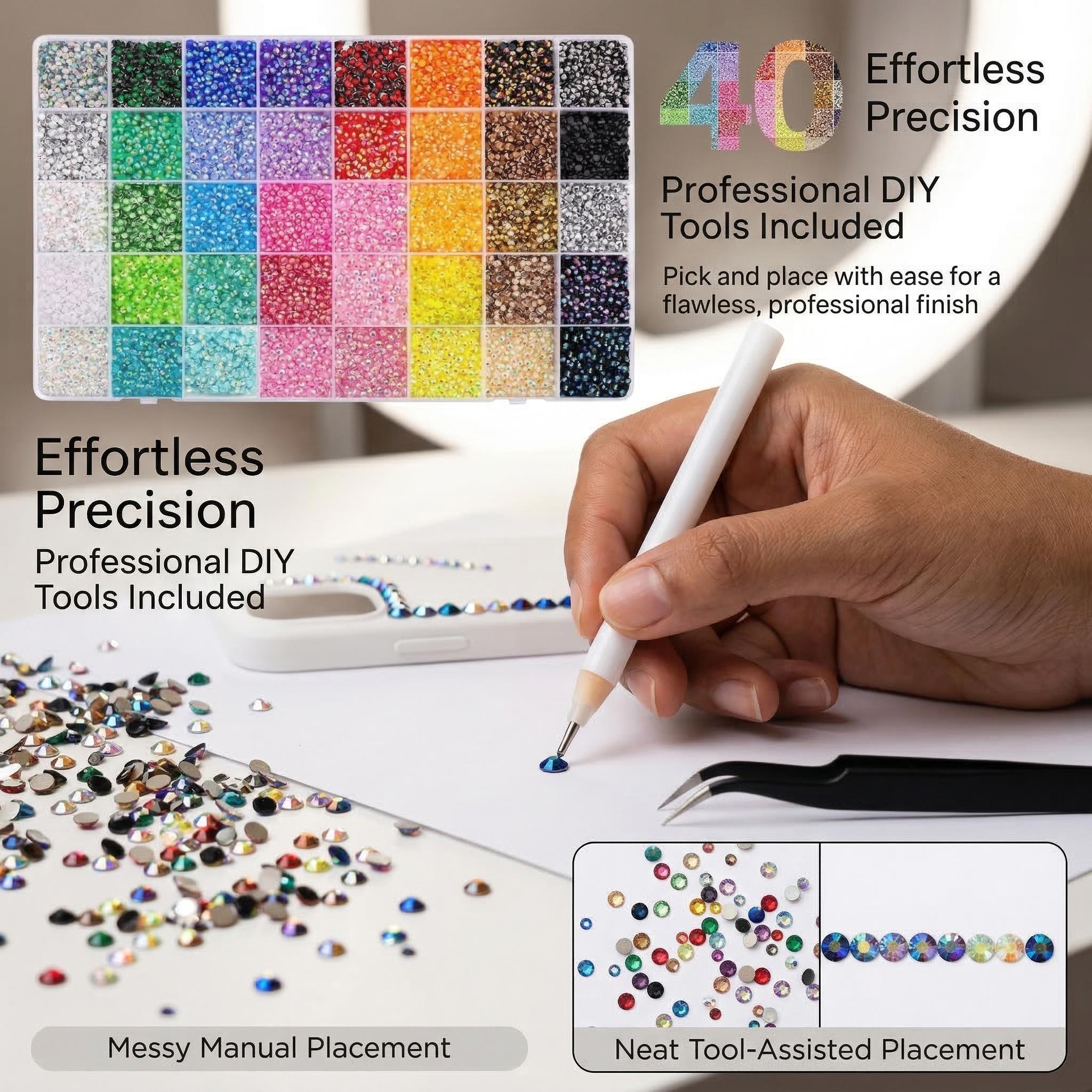 40 Color Resin Jelly Rhinestones for Bedazzling,with 3mm MixedResin Synthetic Beads & Complete Tool Kit， Bedazzler Kit Supplies for Nail Art Decoration Accessories, Tumblers, Shoes, Clothes, Jewels, DIY Tools, Gift flatback diamond painting rich