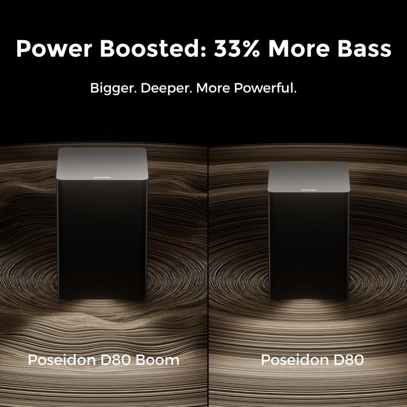 ULTIMEA Poseidon D80 BOOM Soundbar 7.1ch Dolby Atmos with Explosive Deep BASS, 4 Wired Surround Speakers, Subwoofer, HDMI eARC, Bluetooth & App Control – 2025 New Version Home Theater System for Powerful Sound Experience
