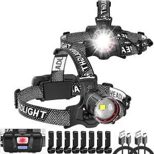Headlamp Rechargeable Super Bright, 2 Pack High Lumen LED  Lamp with Motion Sensor, 5 Modes Zoomable  Light for Forehead, 90? Adjustable,  Headlamps for Adults Hard Hat Light Camping