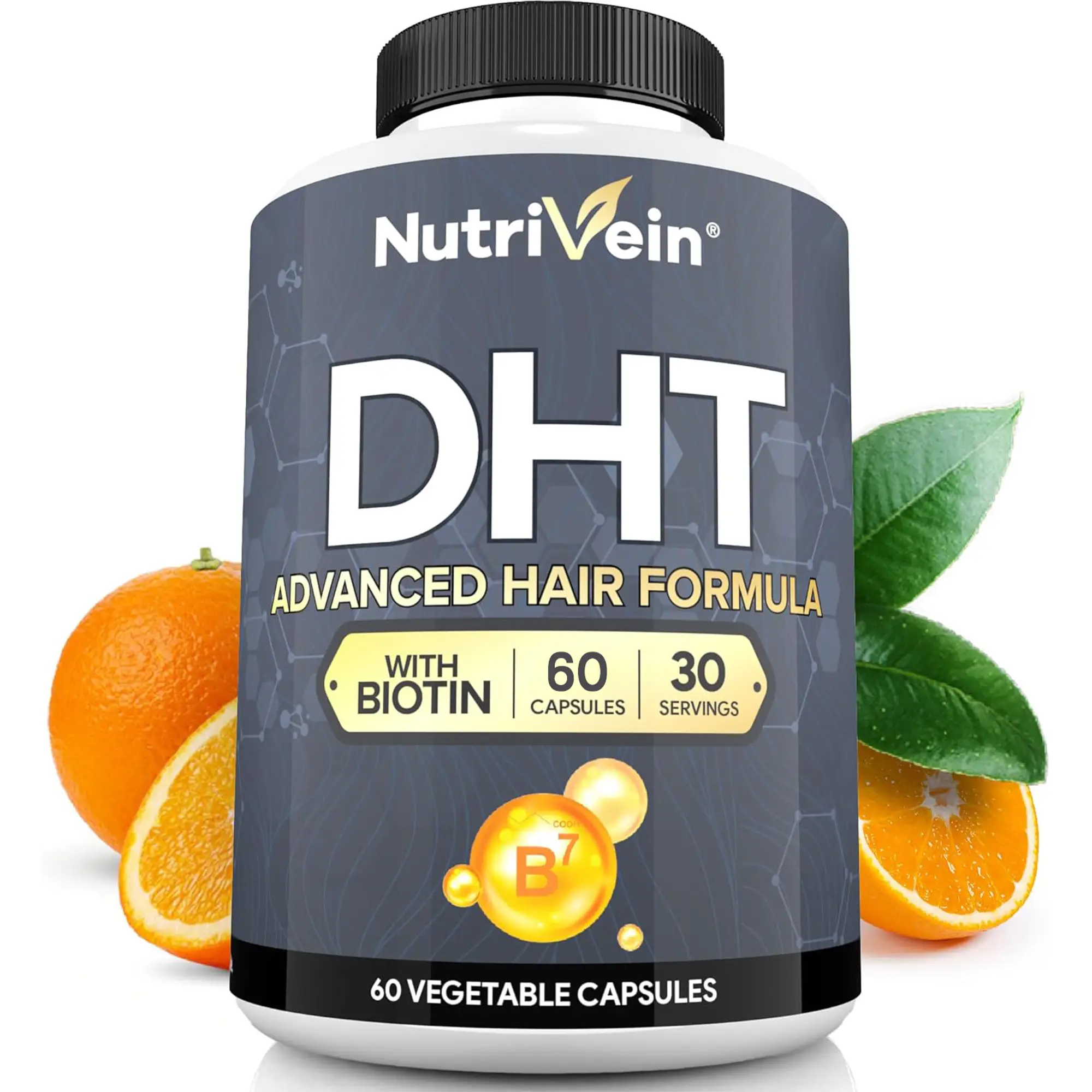 Nutrivein DHT Blocking Formula with Biotin for Hair - Boosts Hair Growth Supplement for Men and Women - 30 Day Supply (60 Capsules, Two Daily)