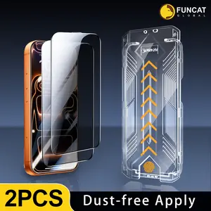 [2PCS] FUNCAT GLOBAL Screen Protector-Dust-free Applicator FOR iPhone 17/16/15/14/13/12 "On SALE for NEW APPLE" (Reusable Easy Installation) Headset Covered, Fully Protection, Fingerprint-proof, Electroplated Layer, Tempered glass