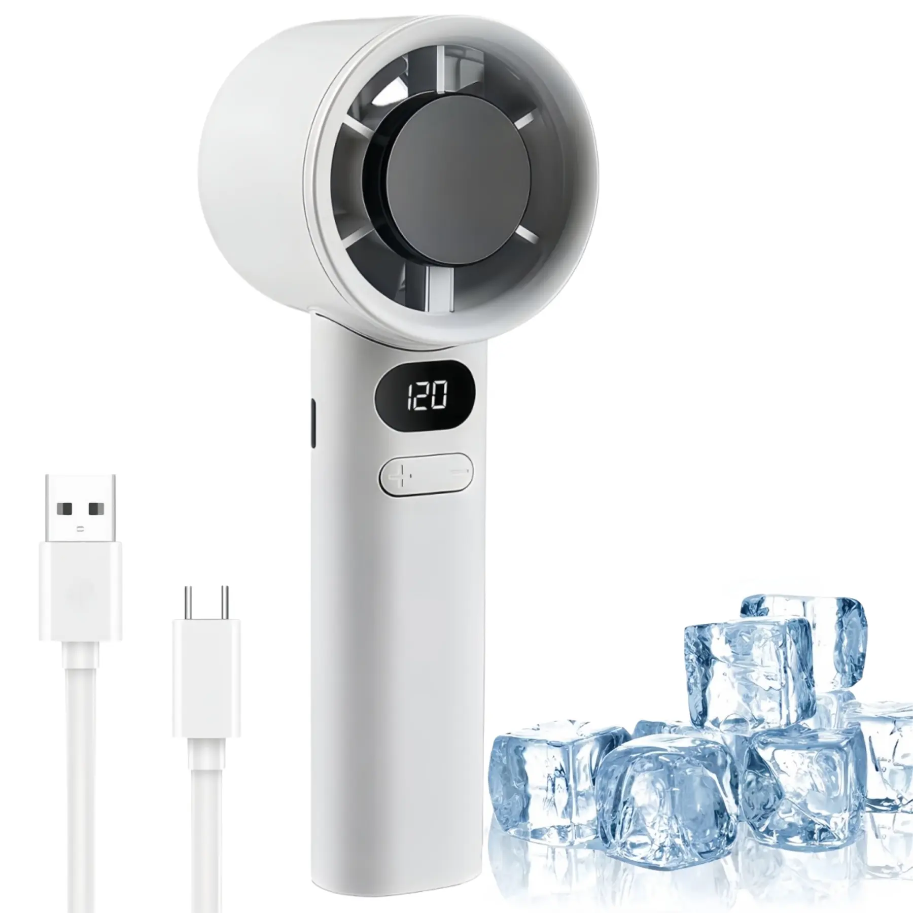LMMAKE 1PC Portable Handheld Fan - 120 Infinite Speeds, USB Rechargeable with USB Port, Digital Display, Precision Airflow Control, Multiple Colors, Desk/Outdoor Use, Rechargeable Personal Fan