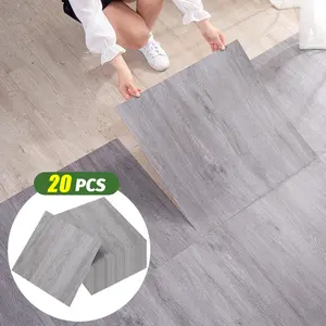 PVC Self-Adhesive Floor Tiles, 20pcs Decorative Wall Stickers, 30cmx30cm, Waterproof Fireproof DIY, Tile Wallpaper, Wood Grain Wallpaper, Easy Installation