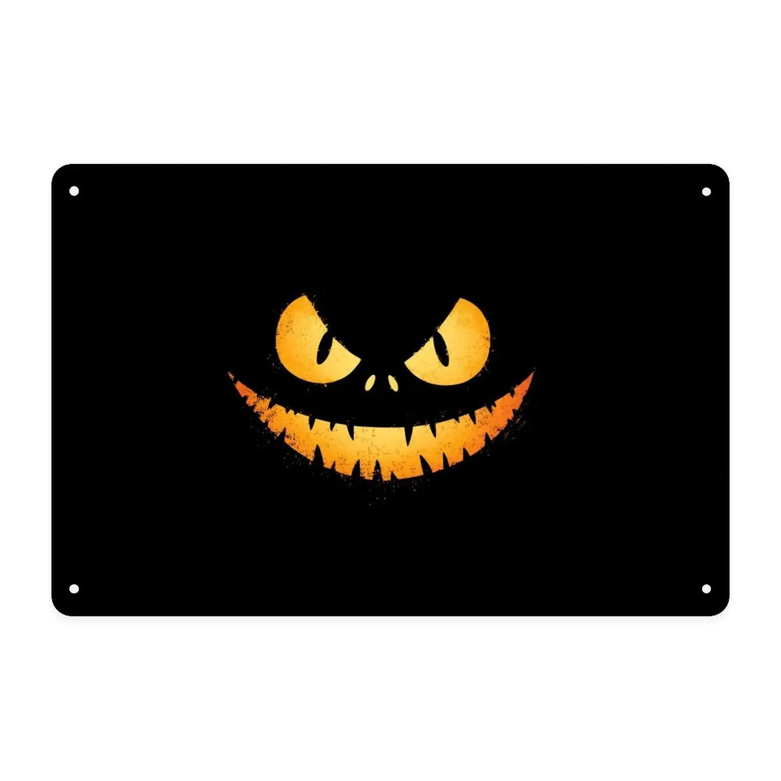 Halloween Scary Pumpkin Smile Tin Sign, Vintage Spooky Grin Metal Sign Print Aesthetic Room Decoration for Home Bedroom Kitchen Bar Coffee Bathroom Indoor Outdoor Wall Decor, 8 X 12 IN
