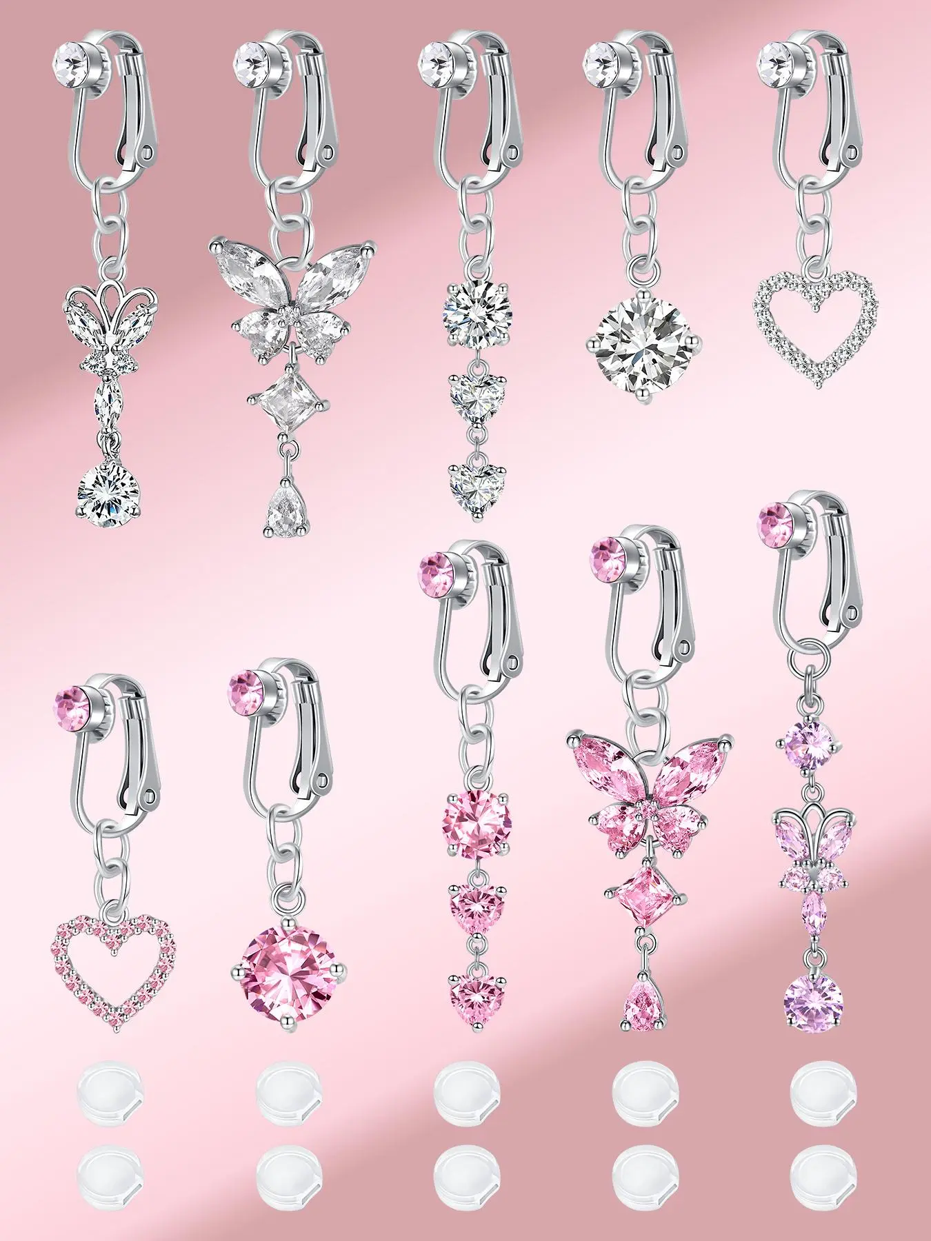 Fashionable Fake Belly Button Nail with Butterfly & Heart Design Pendants, Body Jewelry for Party, Trendy All-match & Exquisite Jewelry for Birthday Gift, Belly Ring, Body Piercing Jewelry