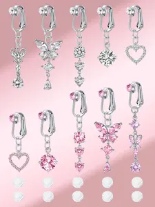 Fashionable Fake Belly Button Nail with Butterfly & Heart Design Pendants, Body Jewelry for Party, Trendy All-match & Exquisite Jewelry for Birthday Gift, Belly Ring, Body Piercing Jewelry